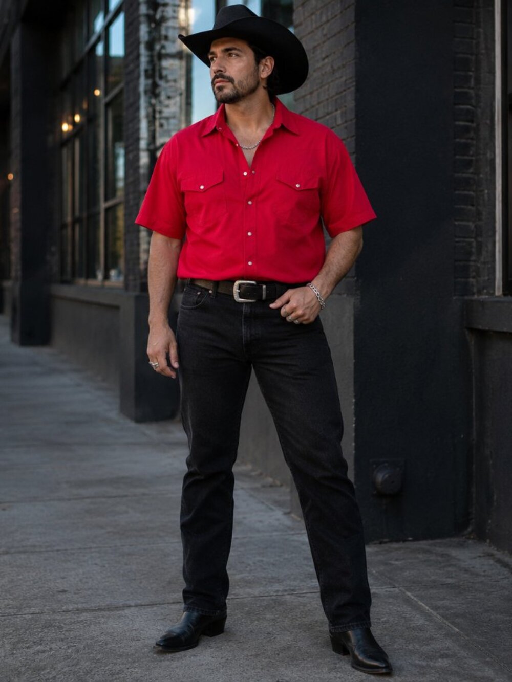 Karman Western Snap Front Shirt Sz 18 Red Short Sleeve Pearl Snap Rodeo Cowboy